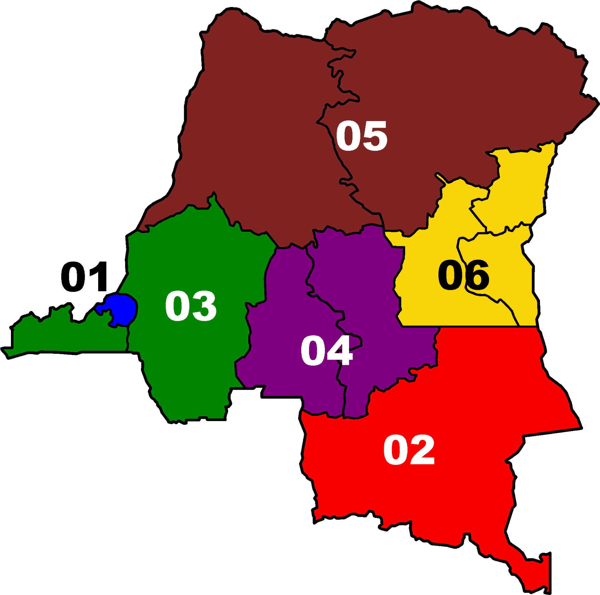 Congo_ Regions_ Map_ Color_ Coded PNG