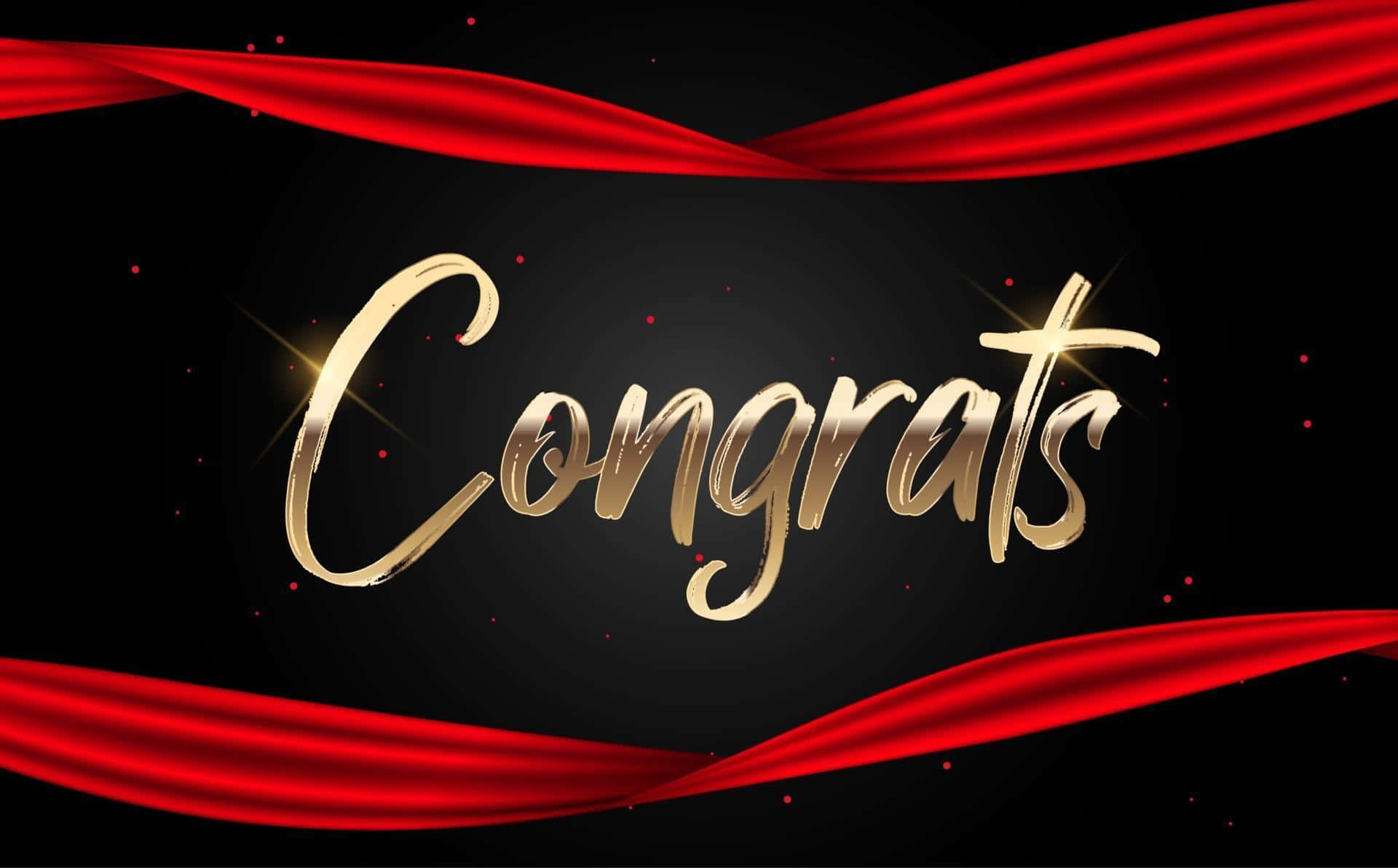 Congratulations Banner With Red Ribbon On Black Background
