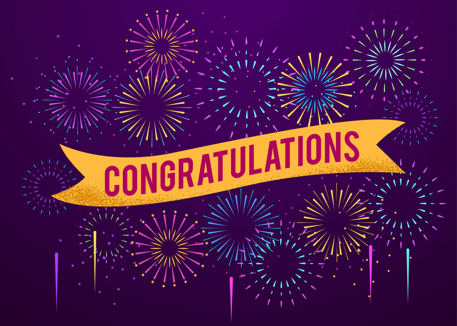 Congratulations Banner With Fireworks On Purple Background