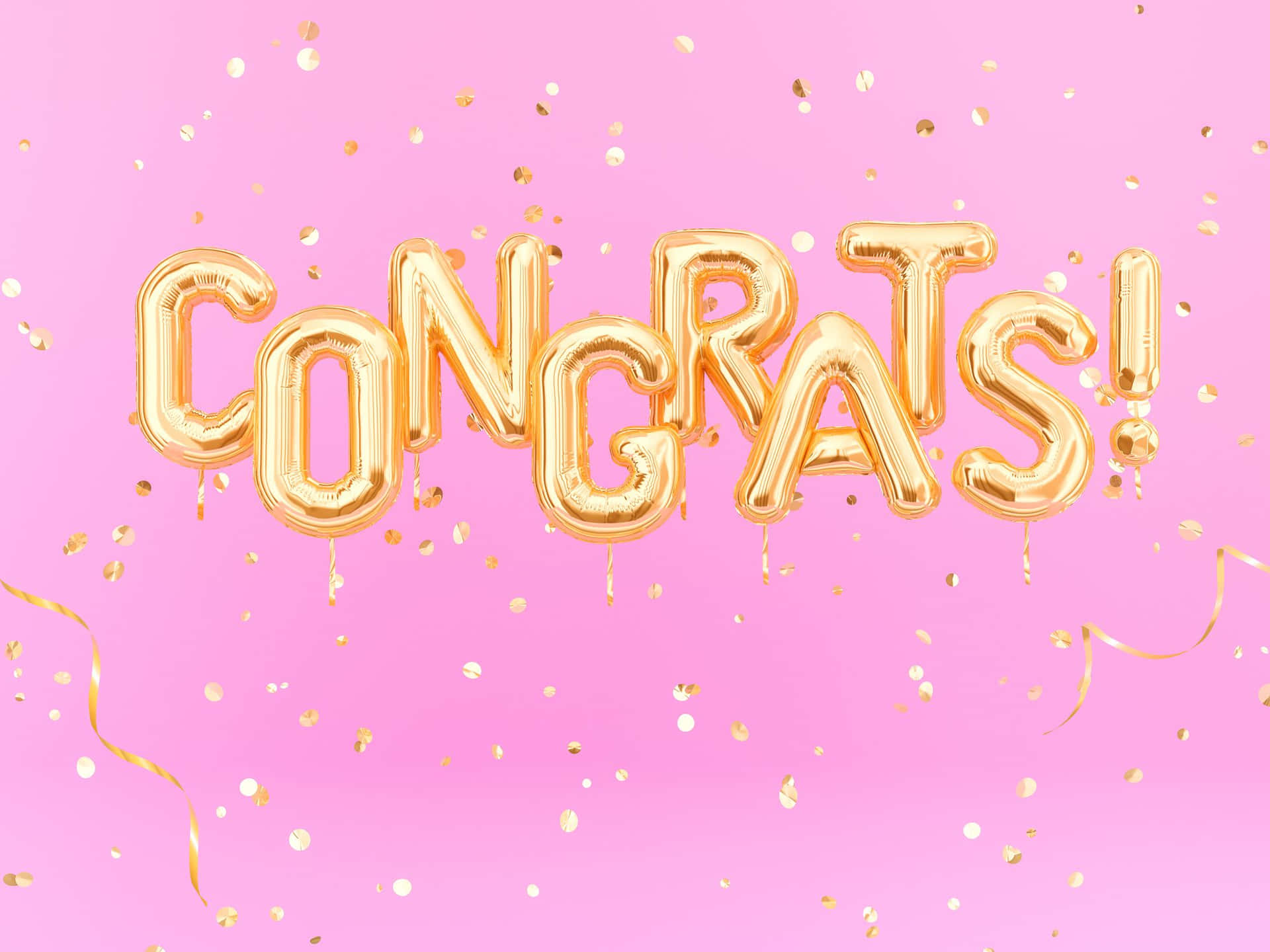 Gold Balloons With The Word Congratulations On A Pink Background