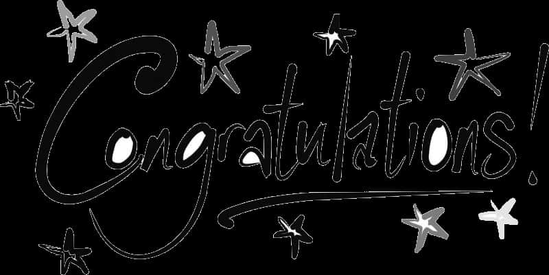 Congratulations Calligraphy Stars Black White PNG