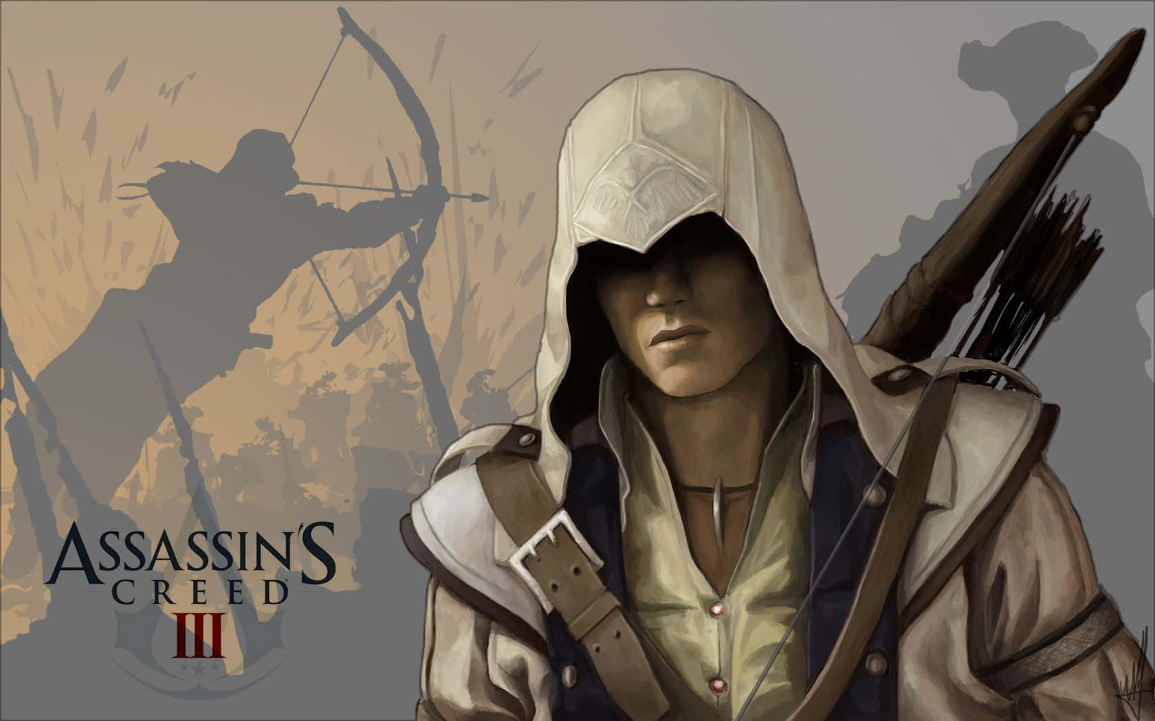 Connor Kenway, the fierce Assassin from Assassin's Creed III, standing strong in the wild. Wallpaper