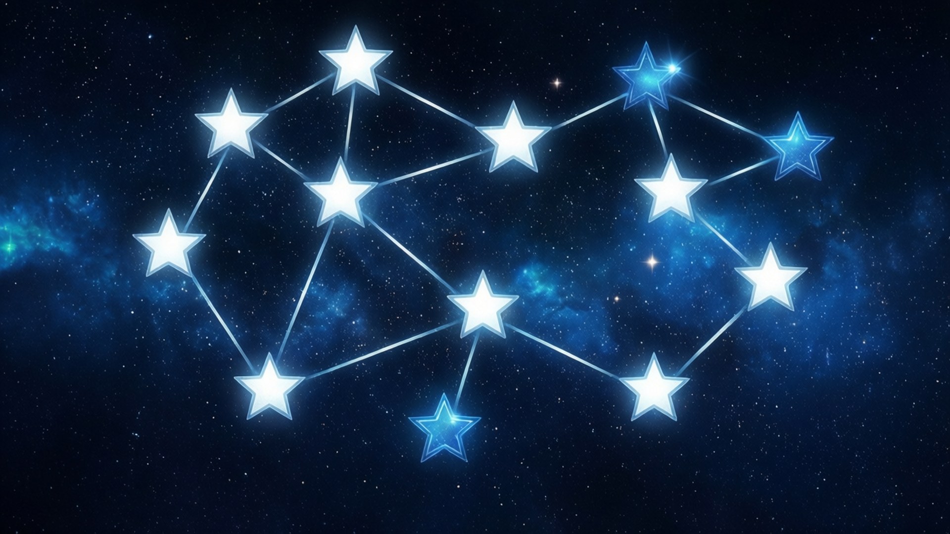 Space wallpaper med nätverksikoner som konstellationstjärnor.