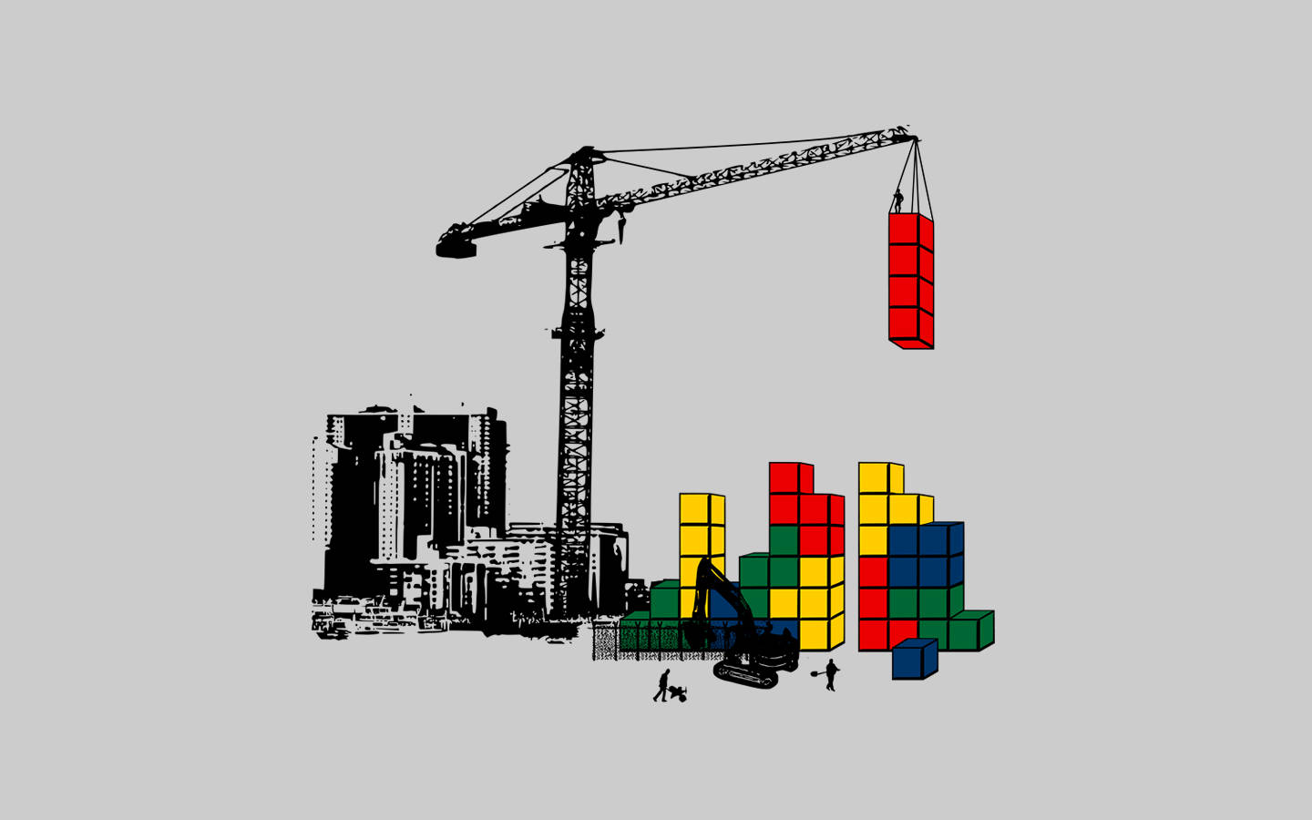 Construction Crane With Tetris Blocks Wallpaper