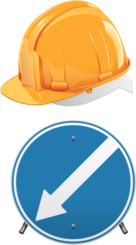 Construction Helmetand Direction Sign PNG