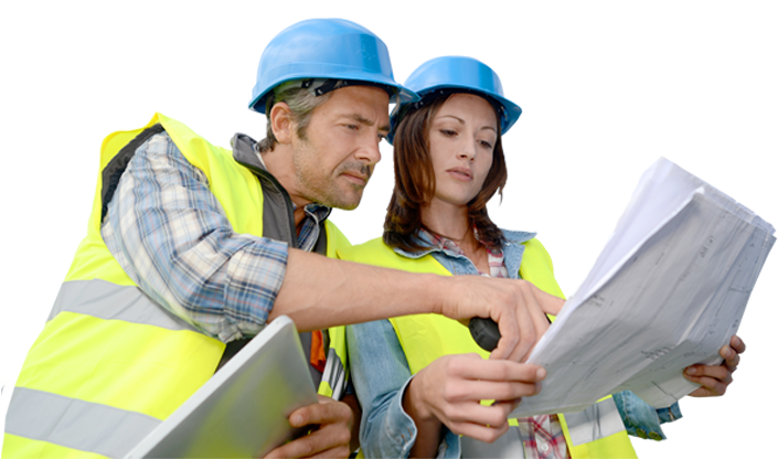 Construction Professionals Reviewing Blueprints PNG