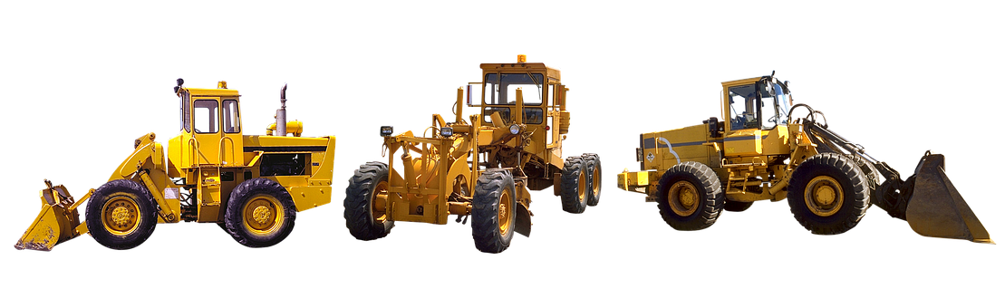 Construction Vehicles Trio Black Background PNG