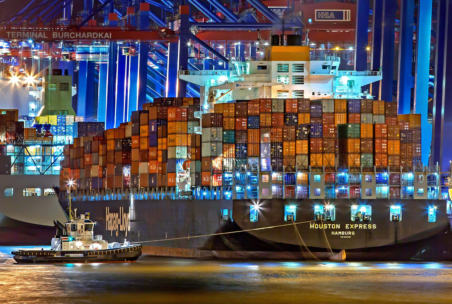 Container Ship Night Loading Wallpaper