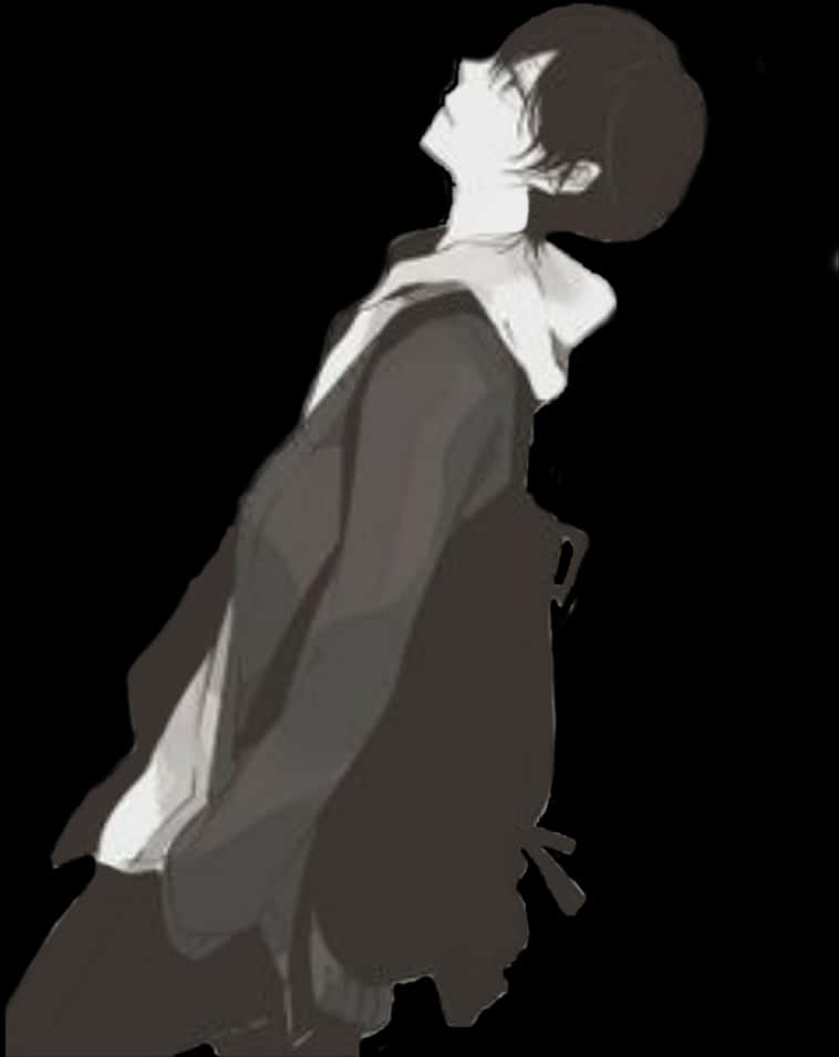 Contemplative Anime Boy Monochrome PNG