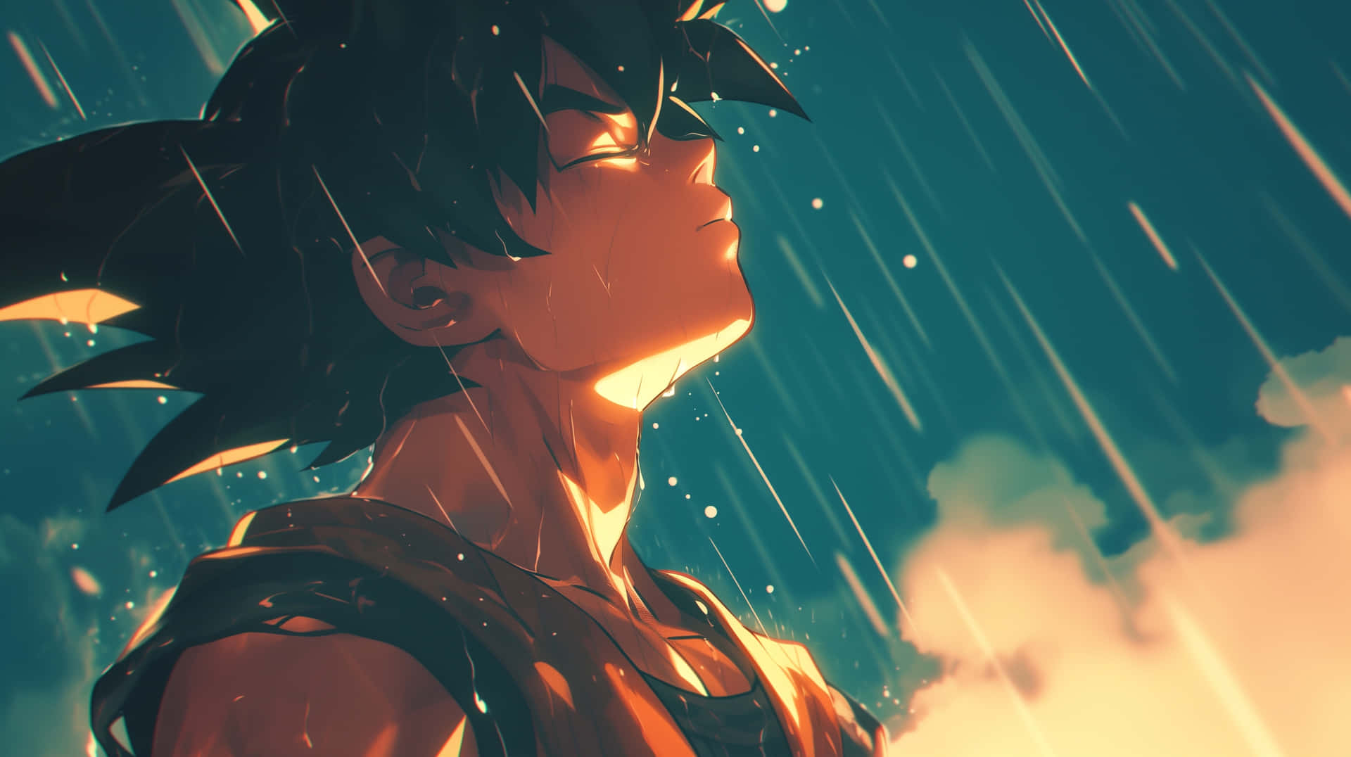 Contemplative Anime Character Rain Wallpaper