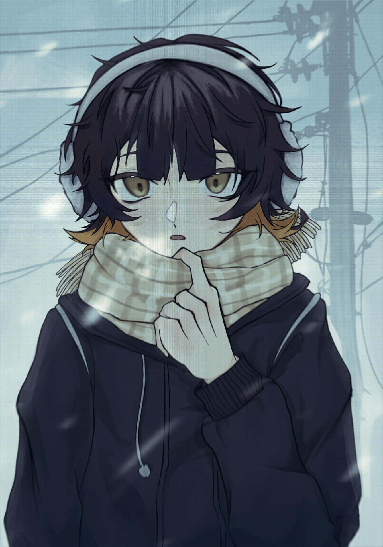 Contemplative Anime Character Winter Scene Wallpaper
