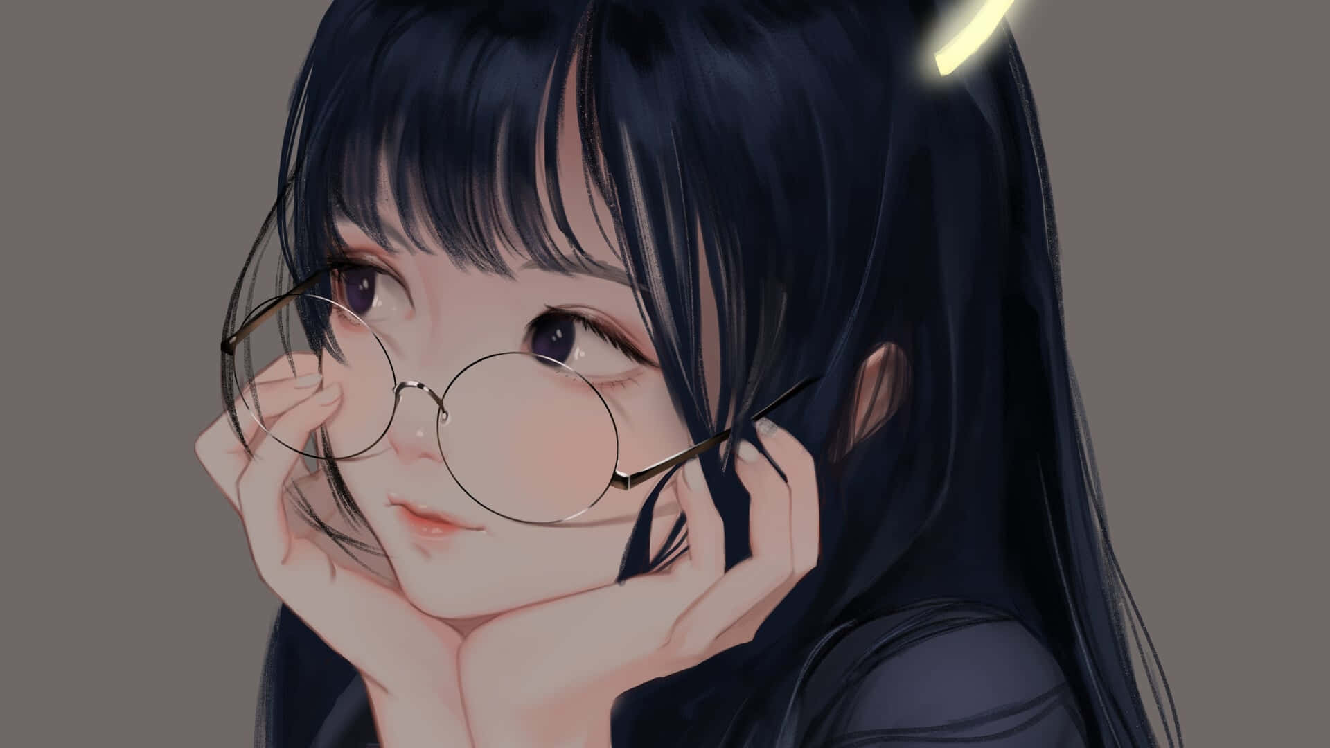 Contemplative Anime Girlwith Glasses Wallpaper