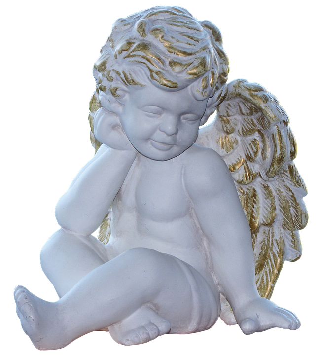 Contemplative Cherub Statue PNG