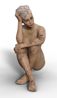 Contemplative Clay Woman Sculpture PNG