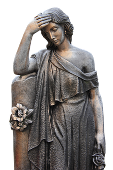 Contemplative Female Statuewith Roses PNG