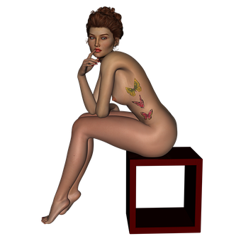 Contemplative_ Figure_with_ Butterfly_ Tattoos PNG