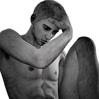 Contemplative_ Man_ Black_and_ White PNG