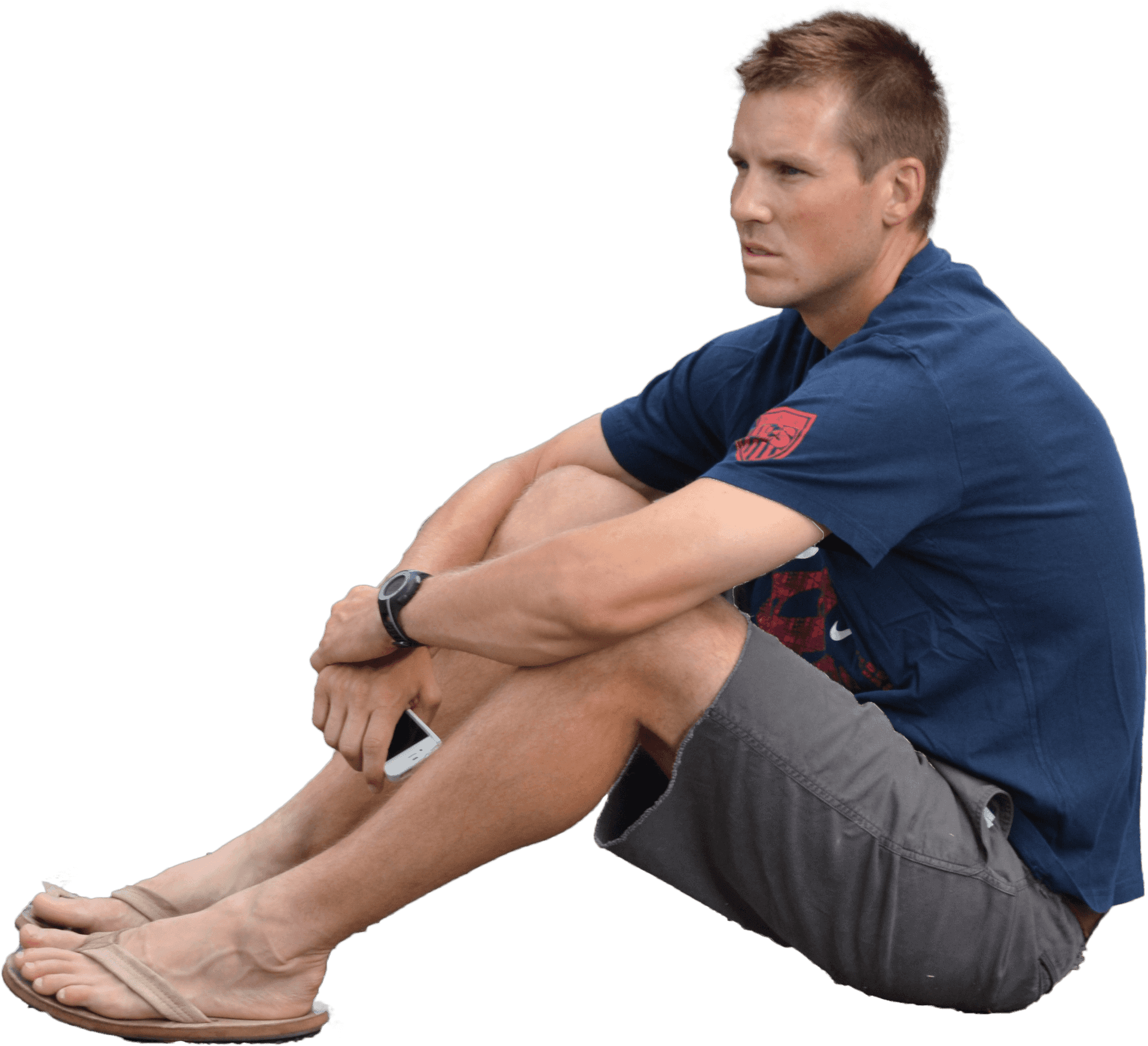 Contemplative Man Sitting Casually PNG