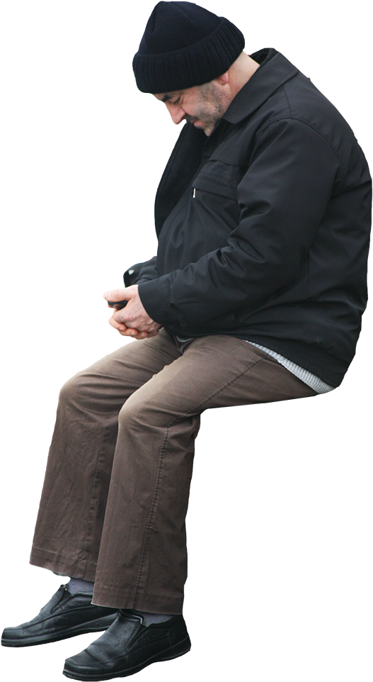 Contemplative Man Sitting Invisible Chair PNG