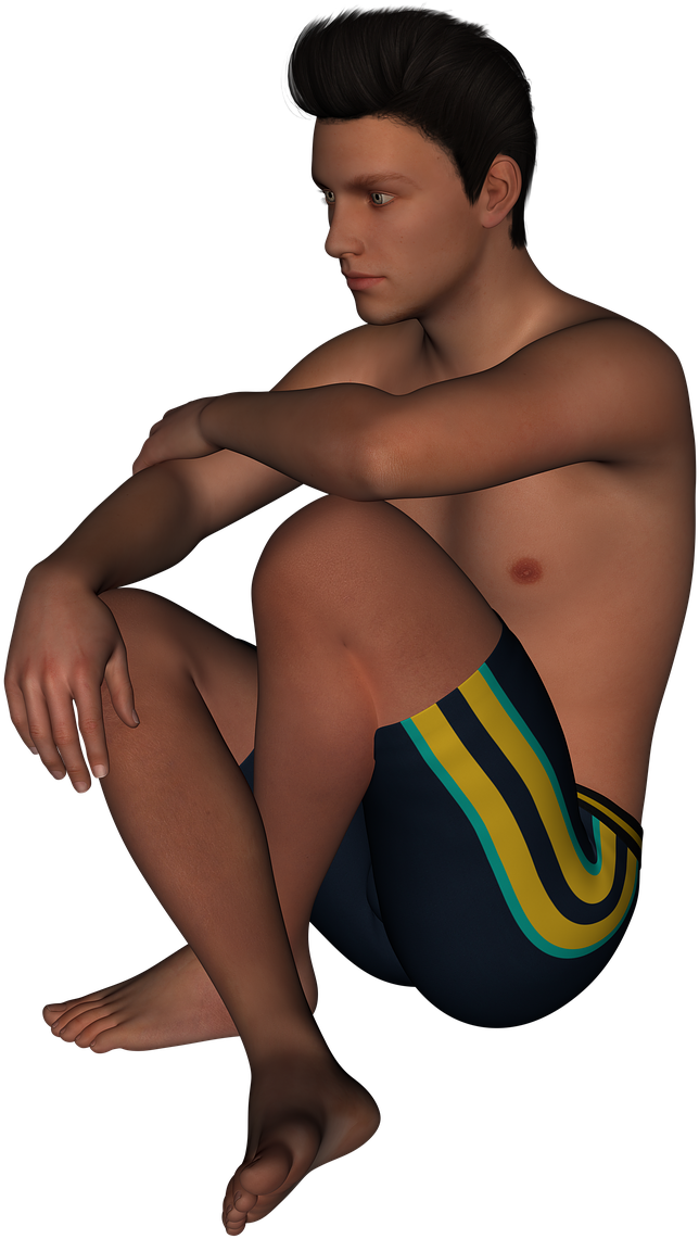 Contemplative Man Sitting Swimwear PNG