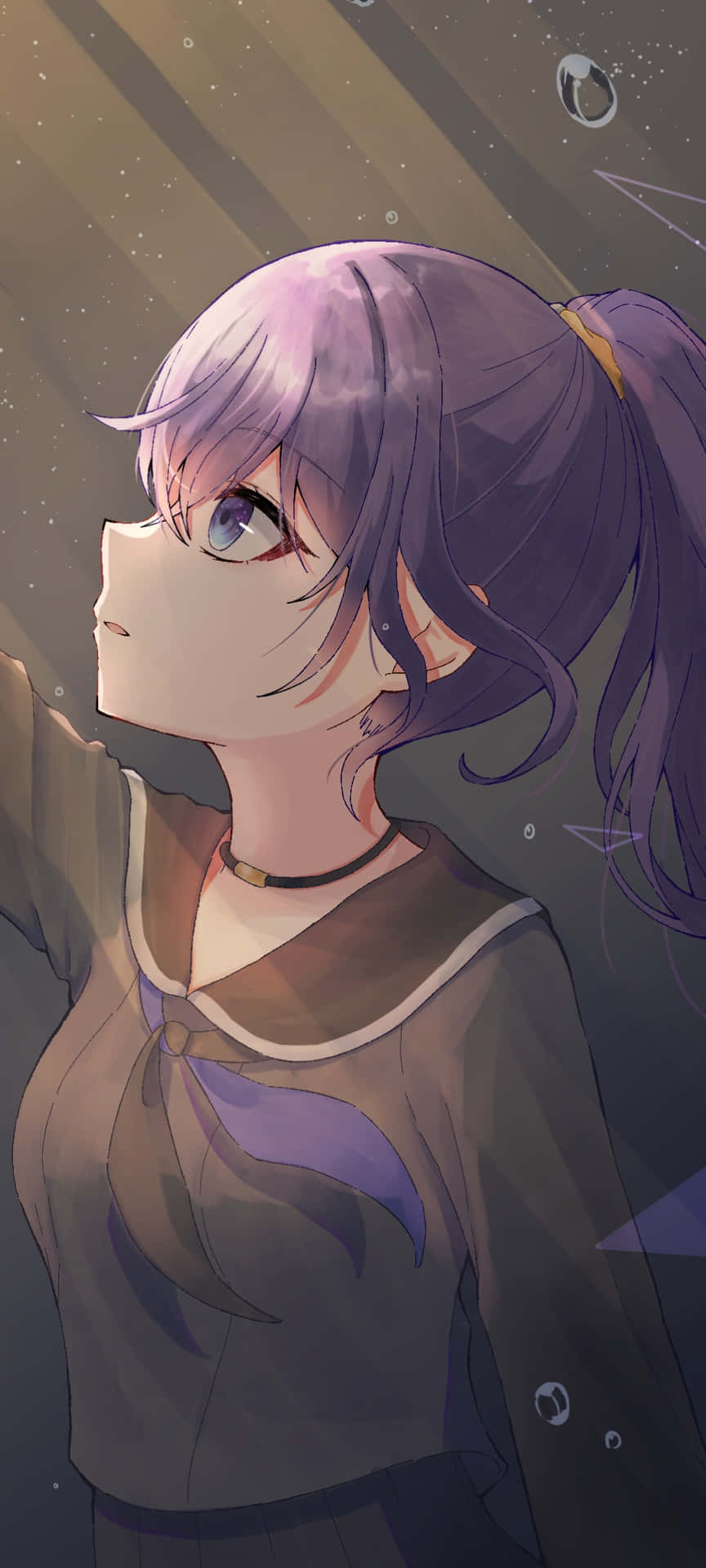Contemplative Purple Haired Anime Girl Wallpaper