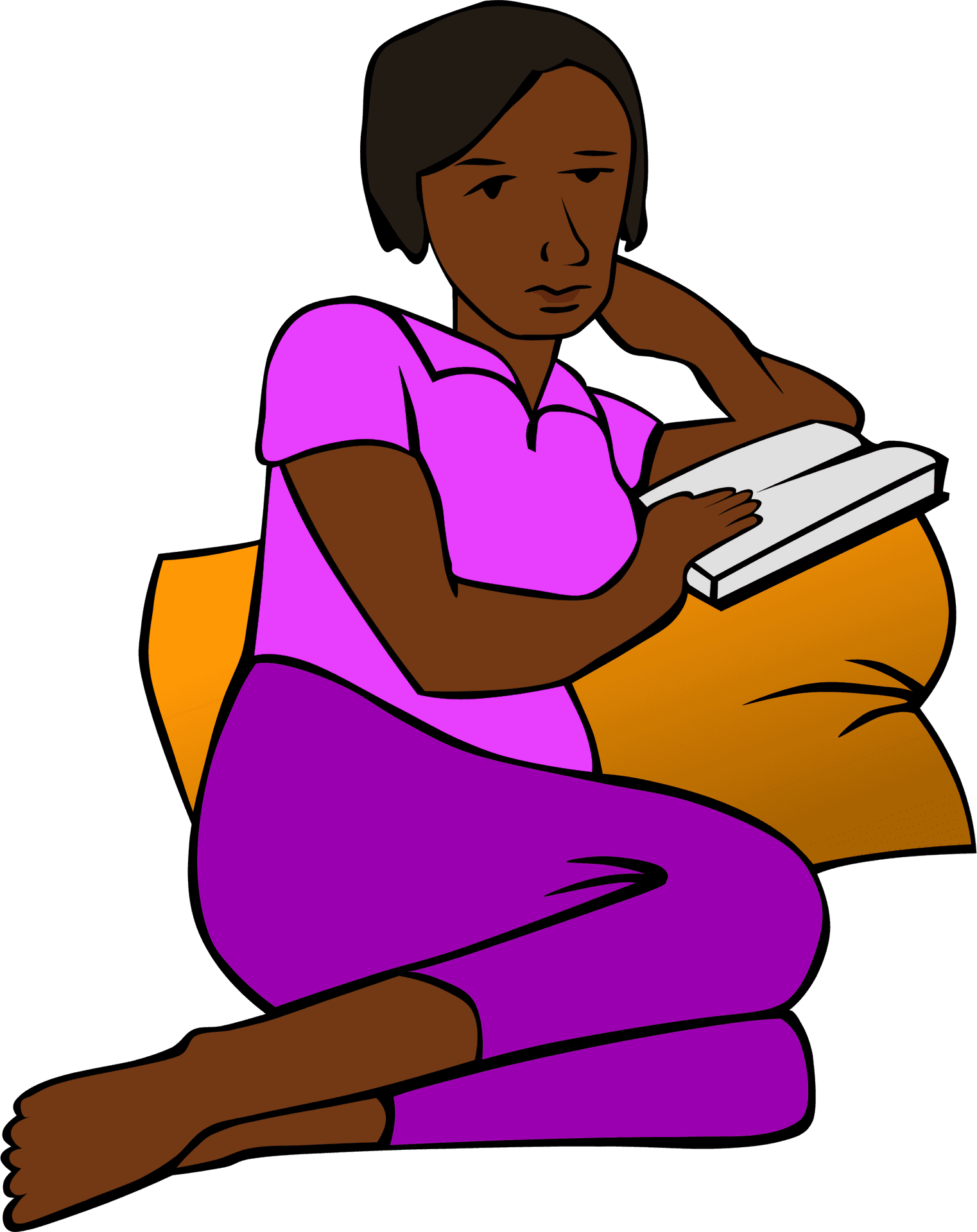 Contemplative Reading Woman Cartoon PNG