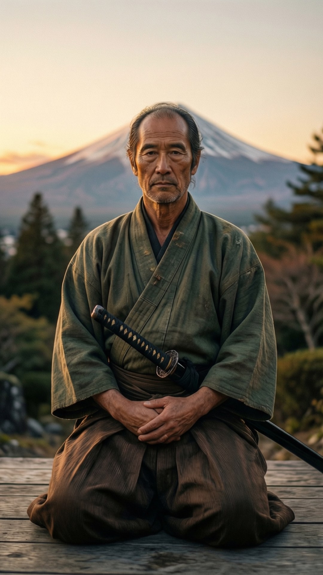 Contemplatieve Samurai-houding Achtergronden