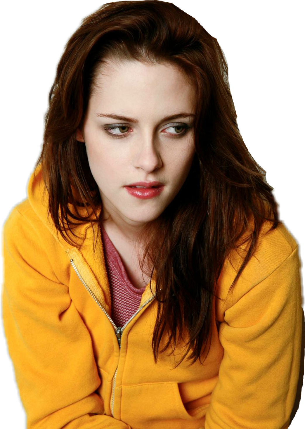 Contemplative Womanin Yellow Hoodie PNG