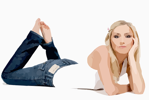 Contemplative Young Womanin Jeans PNG