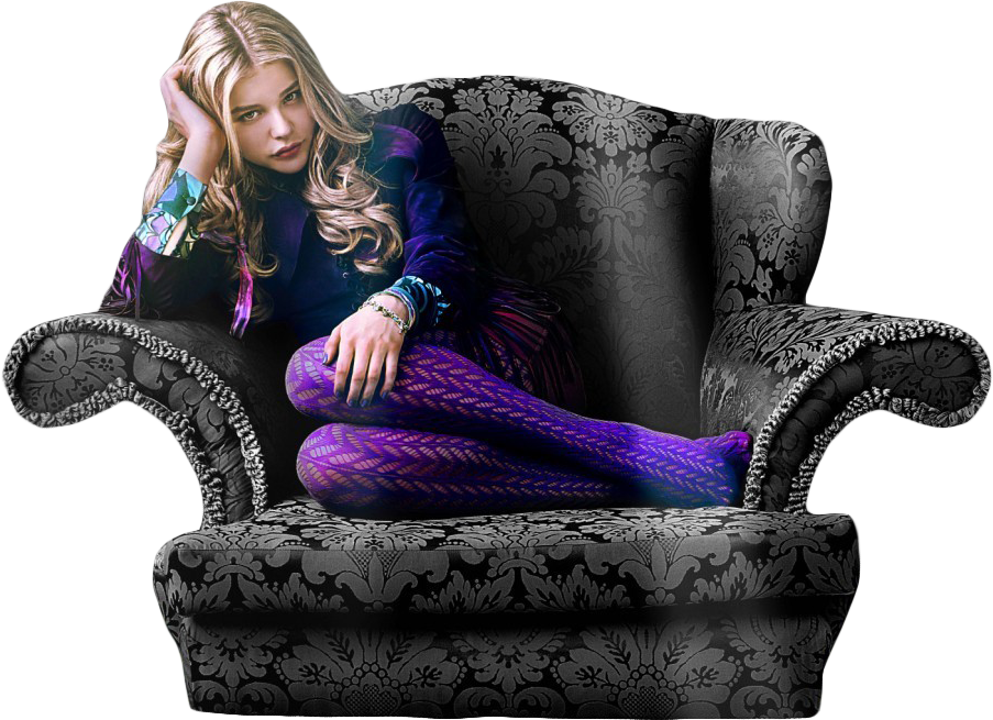 Contemplative Young Womanon Ornate Chair PNG