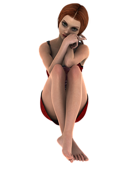 Contemplative3 D Animated Girl PNG