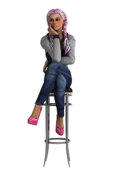 Contemplative3 D Animated Womanon Stool PNG