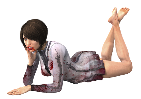 Contemplative3 D Rendered Woman Bloody Dress PNG