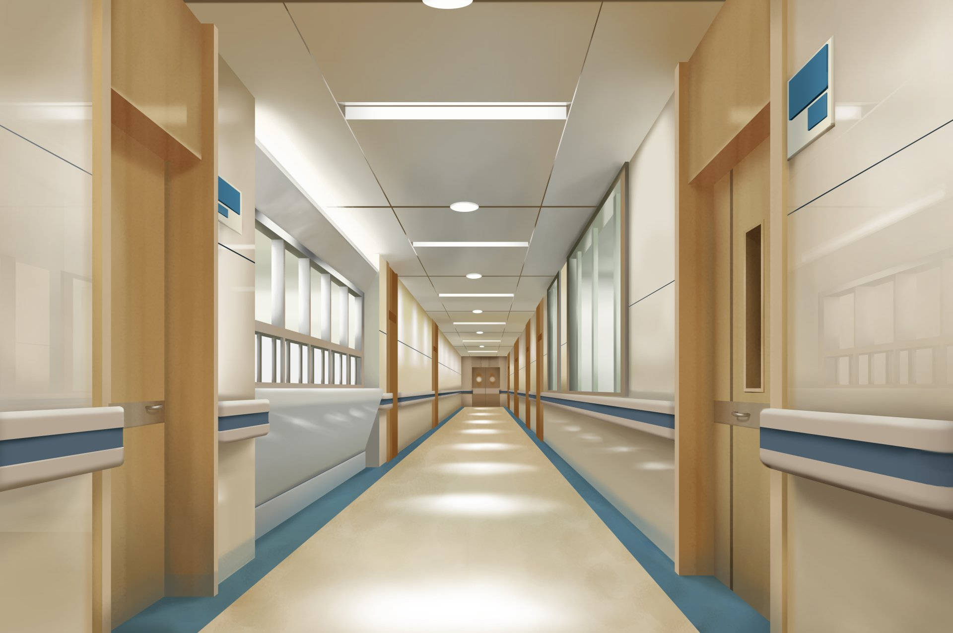 Modern Hospital Corridor Design Wallpaper