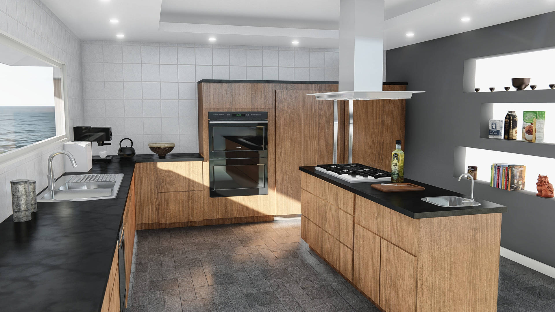 Caption: Elegance Meets Functionality: Contemporary Kitchen Design Wallpaper