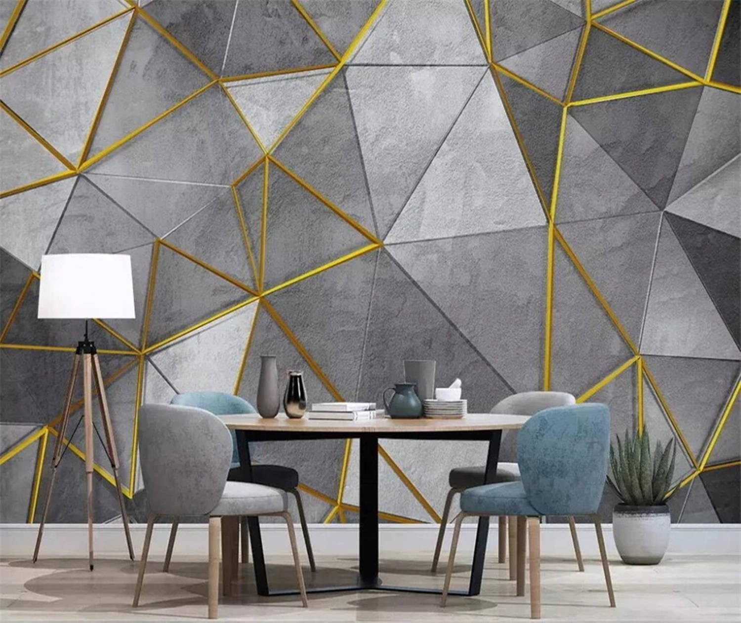 Contemporary Modern 3d Grey Golden Geometry Picture