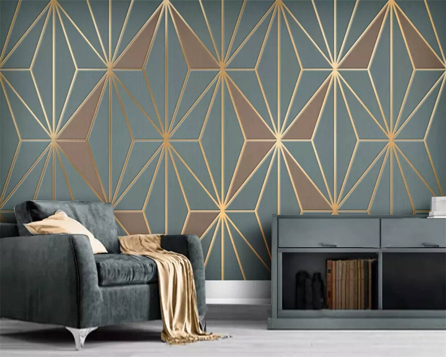 Contemporary Modern Gold Geometric Line Wall Wallpaper