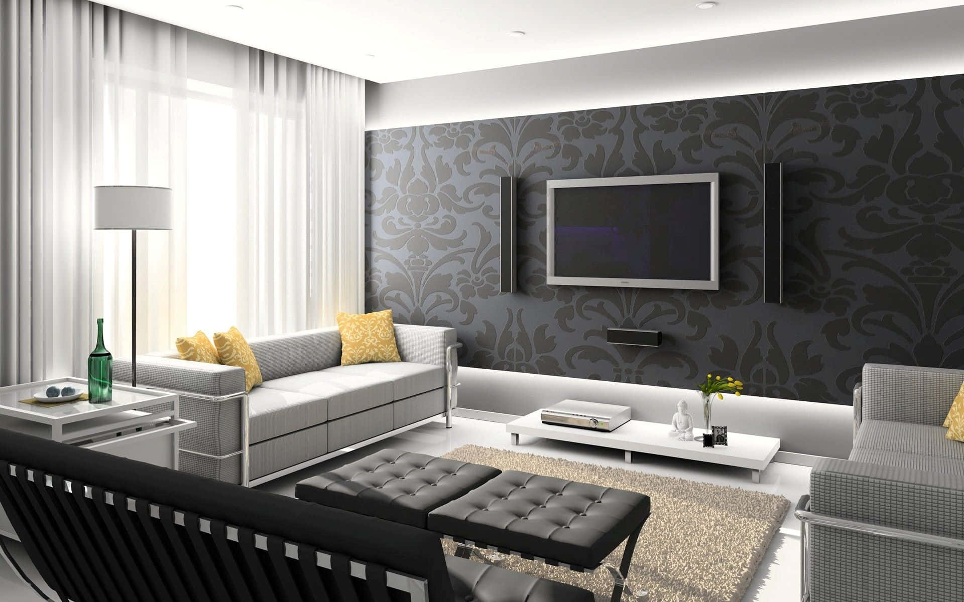 Contemporary Modern Living Room Interior Wallpaper