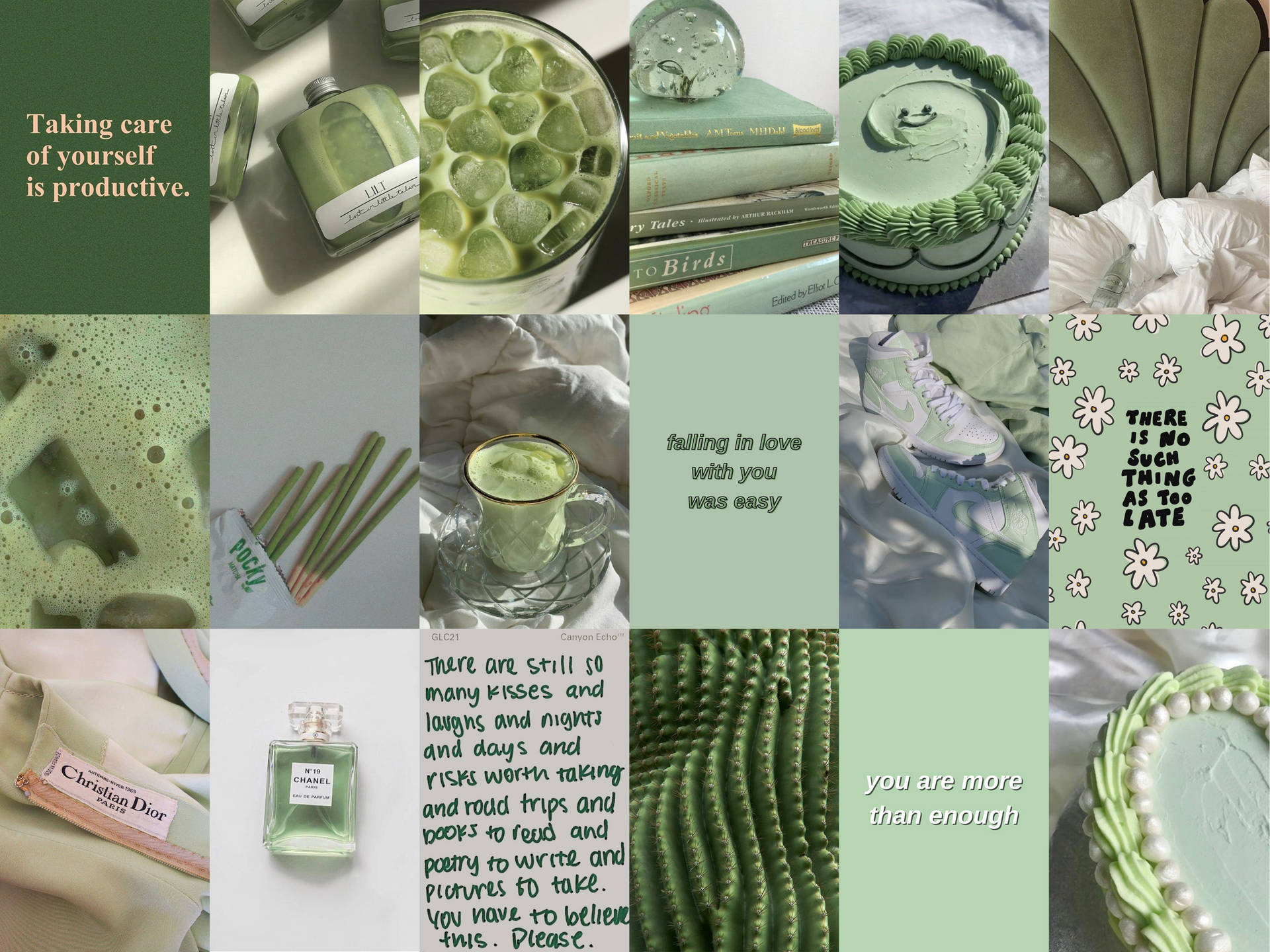 Contemporary Sage Green Collage Artwork Wallpaper