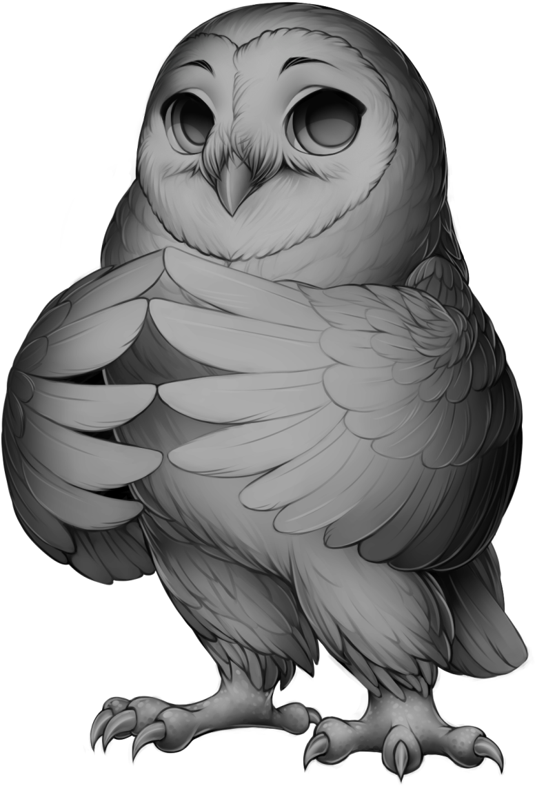 Contented Grey Owl Illustration PNG