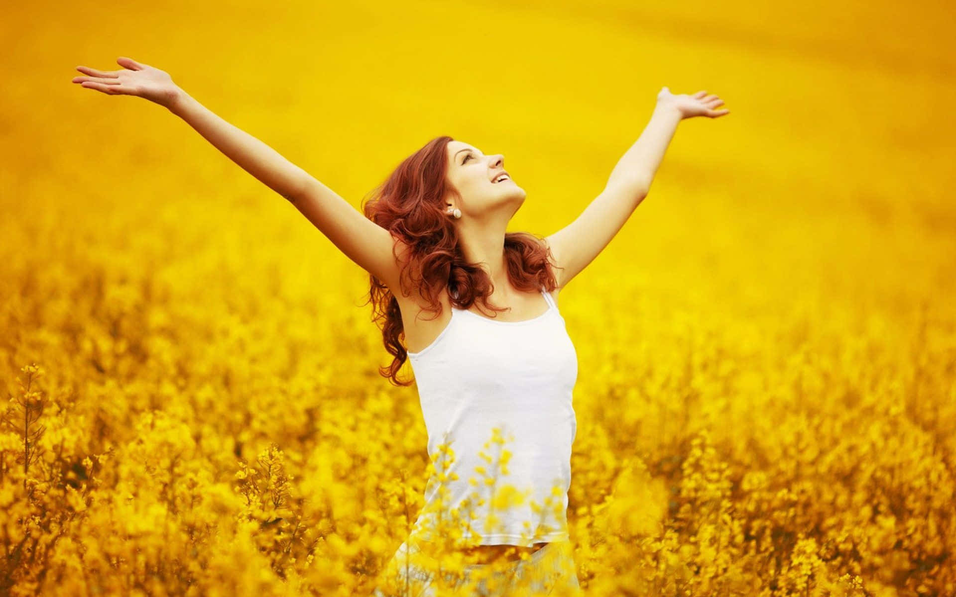 Tranquil woman enjoying contentment in nature Wallpaper