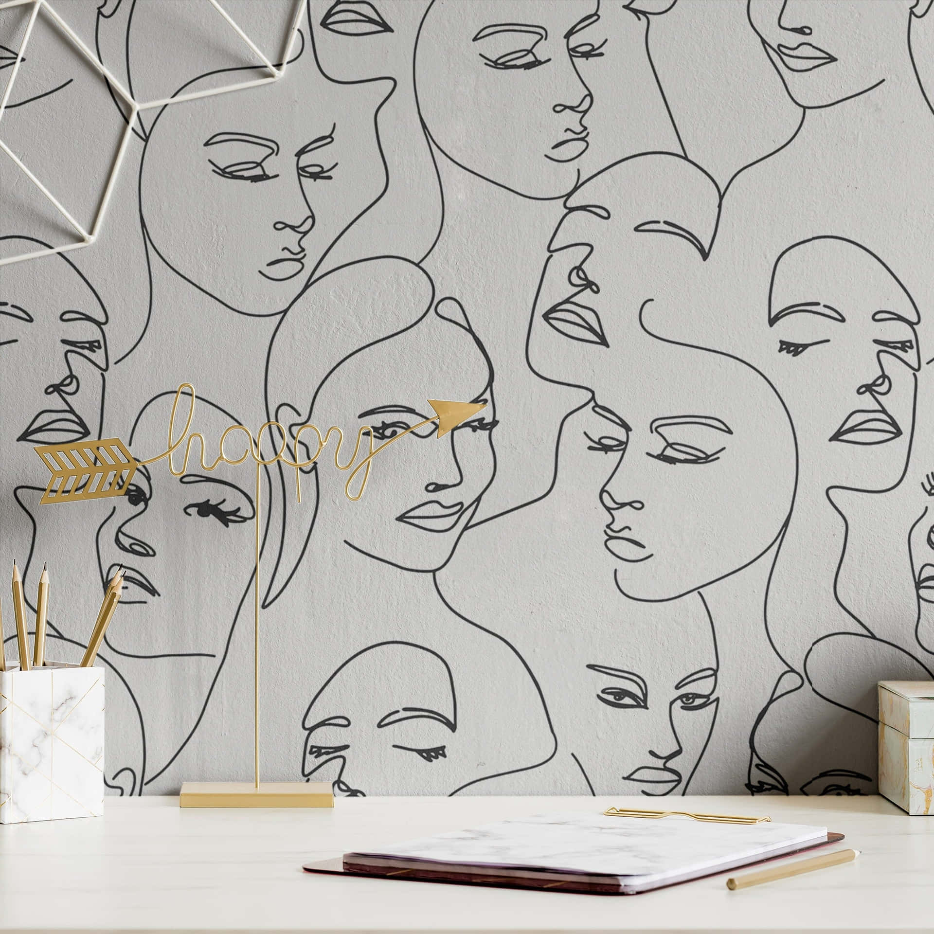 Continuous Line Faces Wallpaper Wallpaper