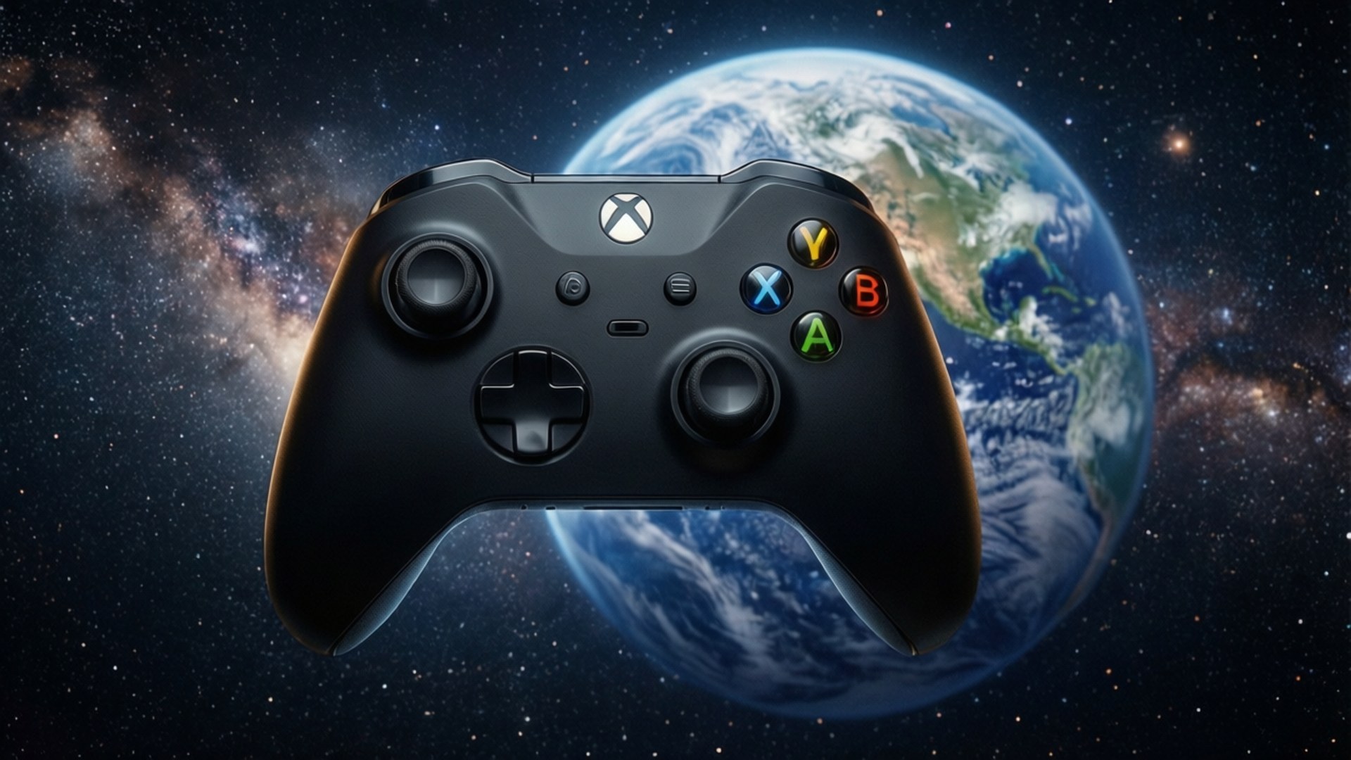 Manette dans l'Espace Fonds d'écran — Manette Xbox flottant dans l'espace avec la Terre.