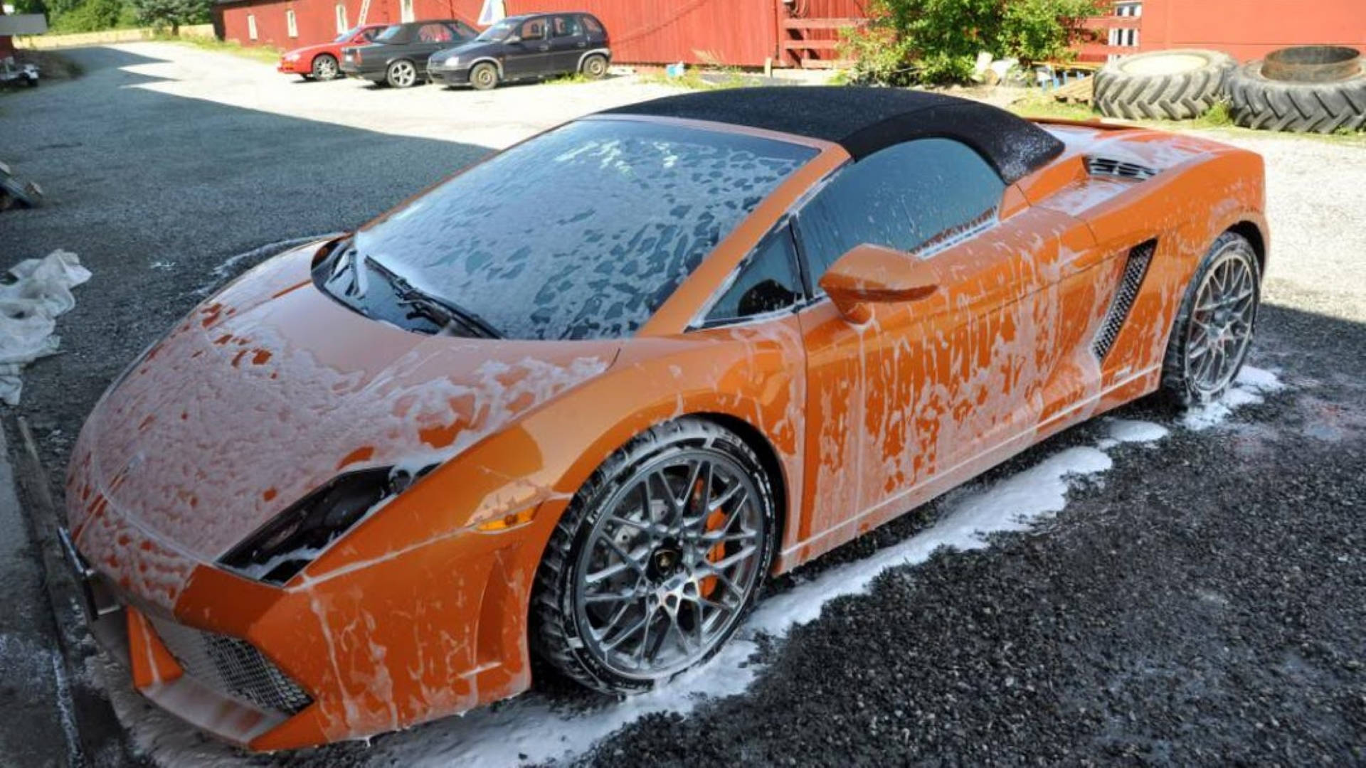 Convertible Orange Ferrari Car Wash Wallpaper