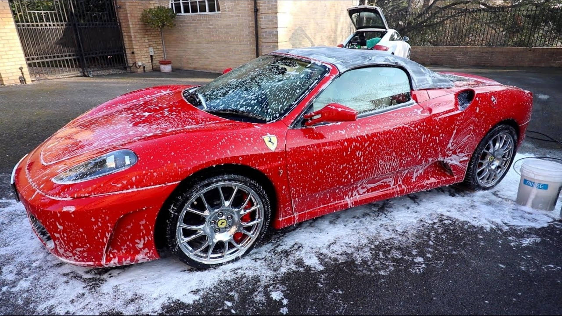 Convertible Red Ferrari Car Wash Wallpaper
