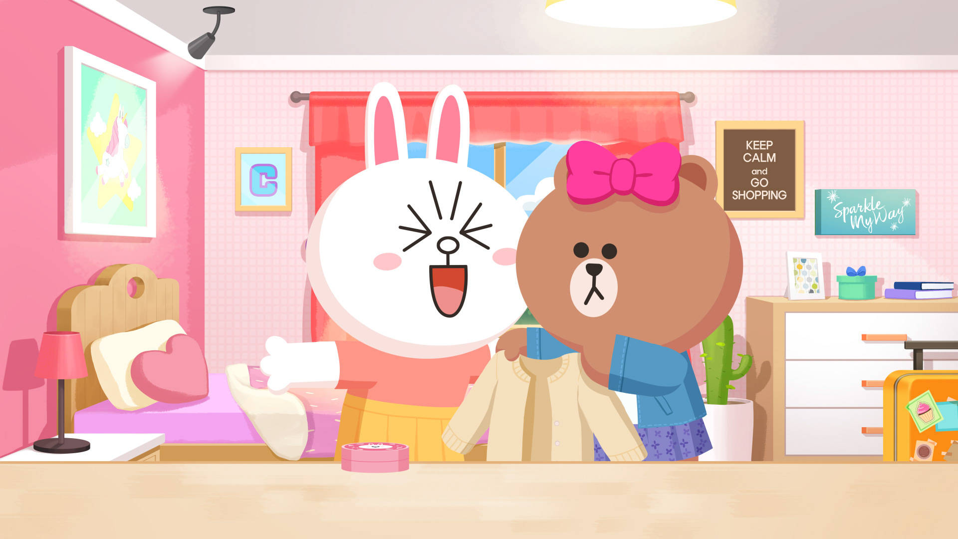 Cony And Choco In A Room Line Friends Background
