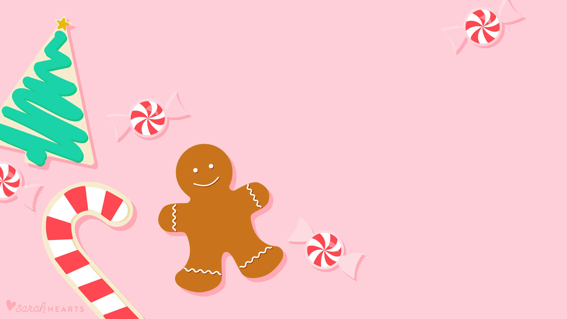 Christmas Gingerbread And Candy Canes On A Pink Background