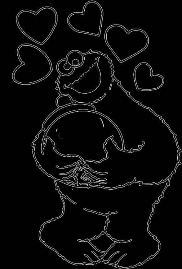 Cookie Monster Love Outline PNG