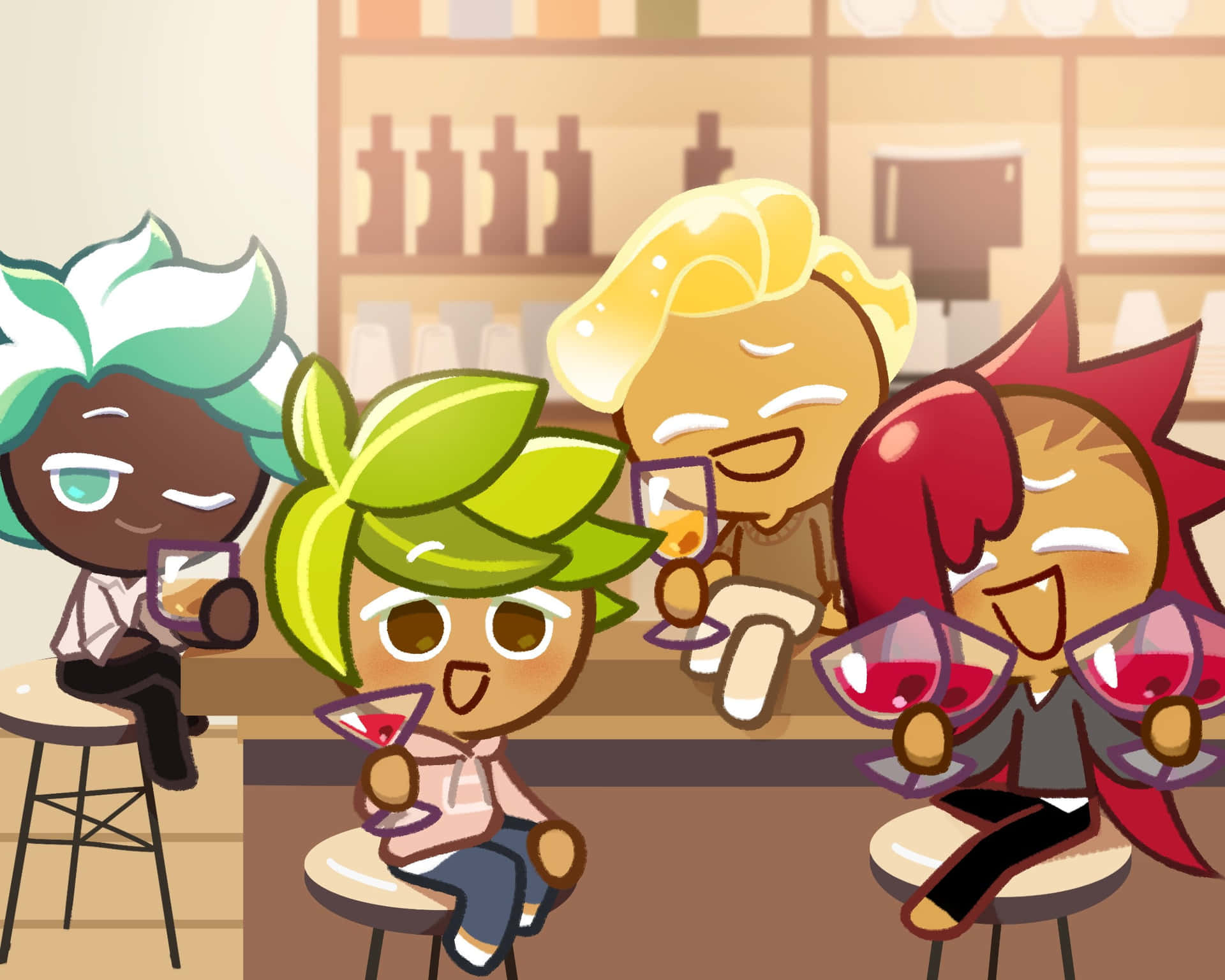 A Group Of Cartoon Characters Sitting At A Bar