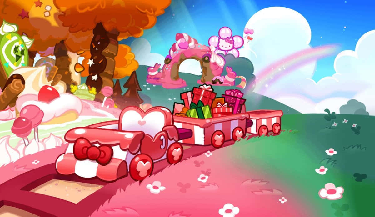 A Train With A Pink Train And A Lot Of Candy